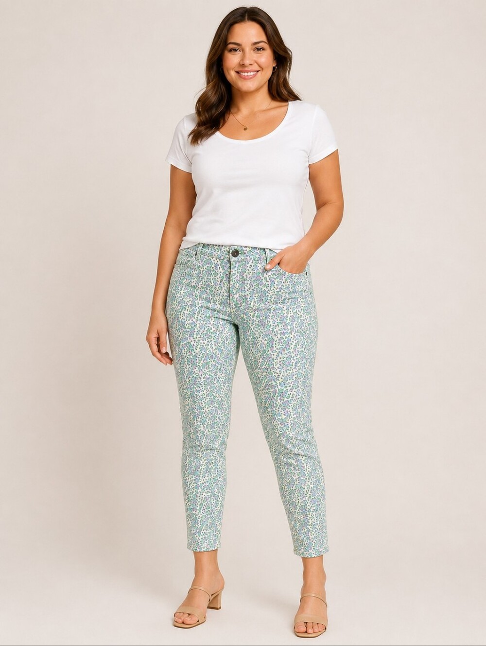 ❤ J CREW FLORAL TOOTHPICK ANKLE SKINNY GREEN PURPLE JEANS, 14 (32)